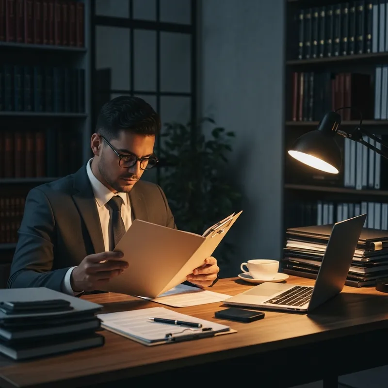 Hispanic Lawyer Reviewing Case Files | Legal Professional Image