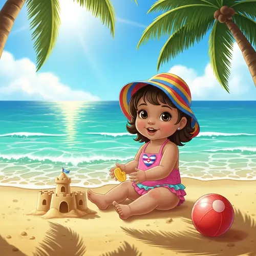 Cuban Baby Girl Enjoying Sunny Day in Acapulco