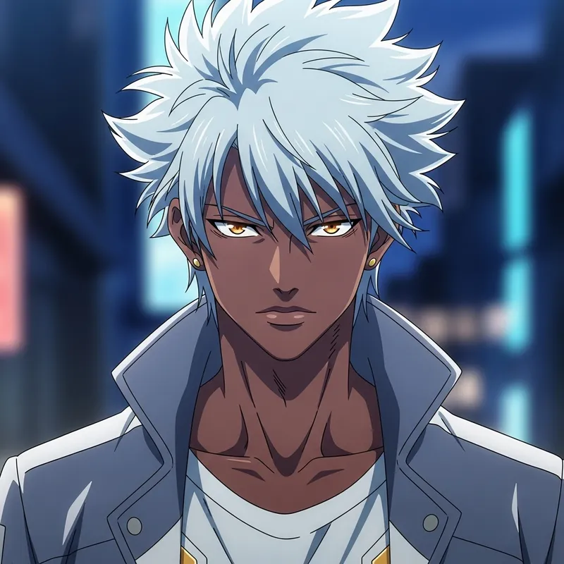 Anime Man with Vibrant Hair and Determined Look