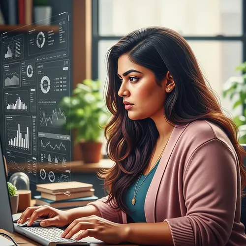 Professional South Asian Woman Digital Marketer Analyzing Metrics