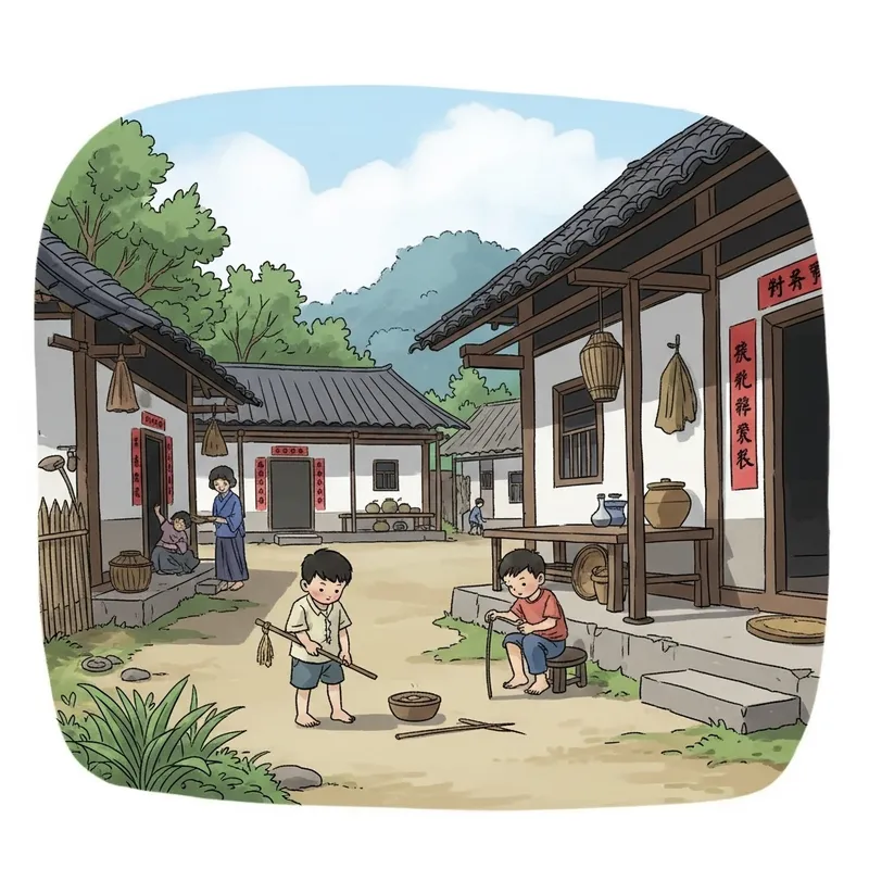 Serene Village Life: Son of Resident in Charming Countryside Setting