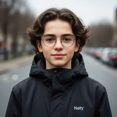 Charming Young Boy in Dark Mode Style with Circular Glasses and Wavy Hair
