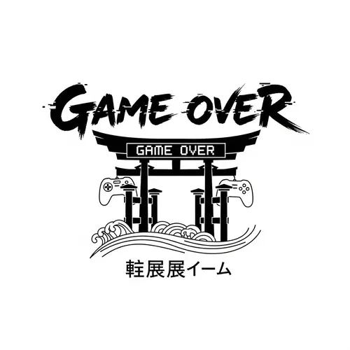 Japanese Style Black and White Logo for Game Over Development Team