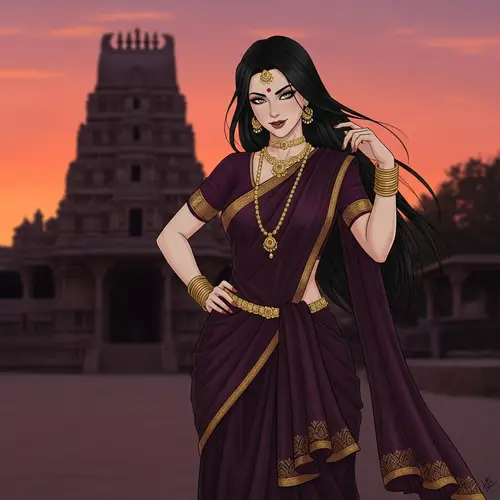 Beautiful Indian Woman in Traditional Attire at Old Temple