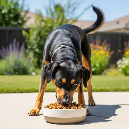 Medium-Sized Mongrel Dog Enjoying Nutritious Meal