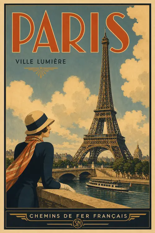 Vintage Paris Travel Poster - Eiffel Tower Art Deco