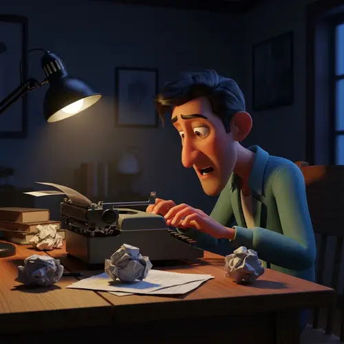 Animated Hispanic Man Typing Dramatically on Vintage Typewriter