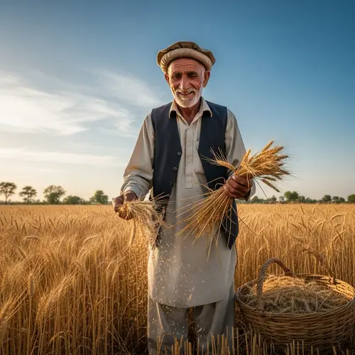 Experienced Pakistani Farmer Harvesting Wheat Crop | Rural Scene