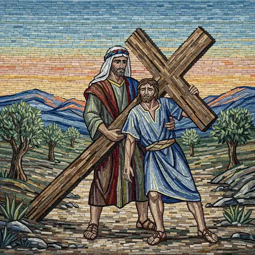 Ancient Mosaic: Helping Jesus Carry the Cross