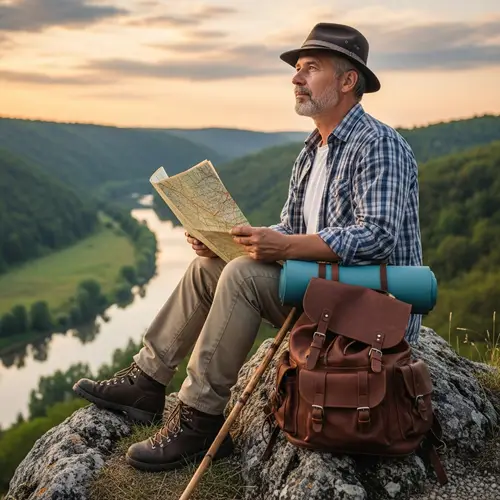 Adventurous Traveler with Crumpled Map | Panoramic Valley View