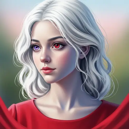 Innocent 18-Year-Old Girl with Unique Features in Red Dress