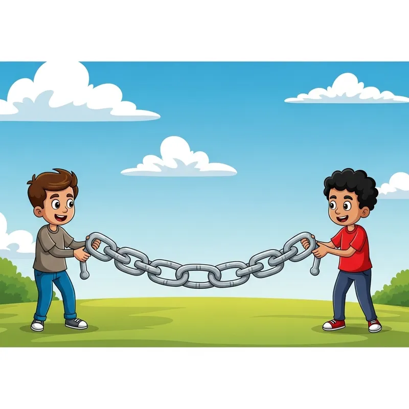 Cartoon Boys Playing with Silver Chain - Outdoor Fun Competition