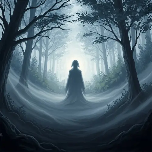 Mystical Silhouette in Foggy Forest | Dreamy and Ethereal Painting