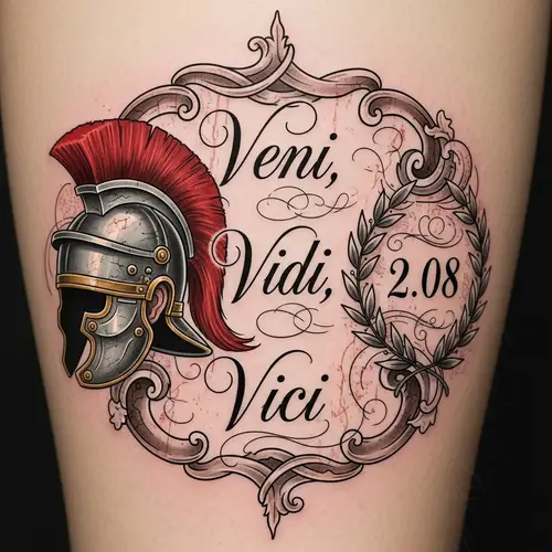 Classical Tattoo Design with 'Veni Vidi Vici' Phrase | 2.08 Incorporation
