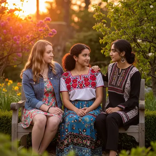 Multicultural Girls Engaging in Lively Conversation Outdoors