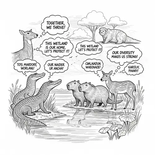 Chaco Wetland Animals Engaging in Conversation - Biodiversity Unity