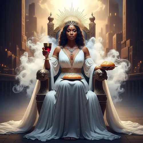 Divine Black Woman on Majestic Throne in New Jerusalem