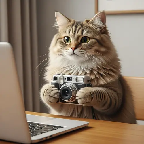 Delighted Manul Cat at Laptop with Camera | Cozy Indoor Scene