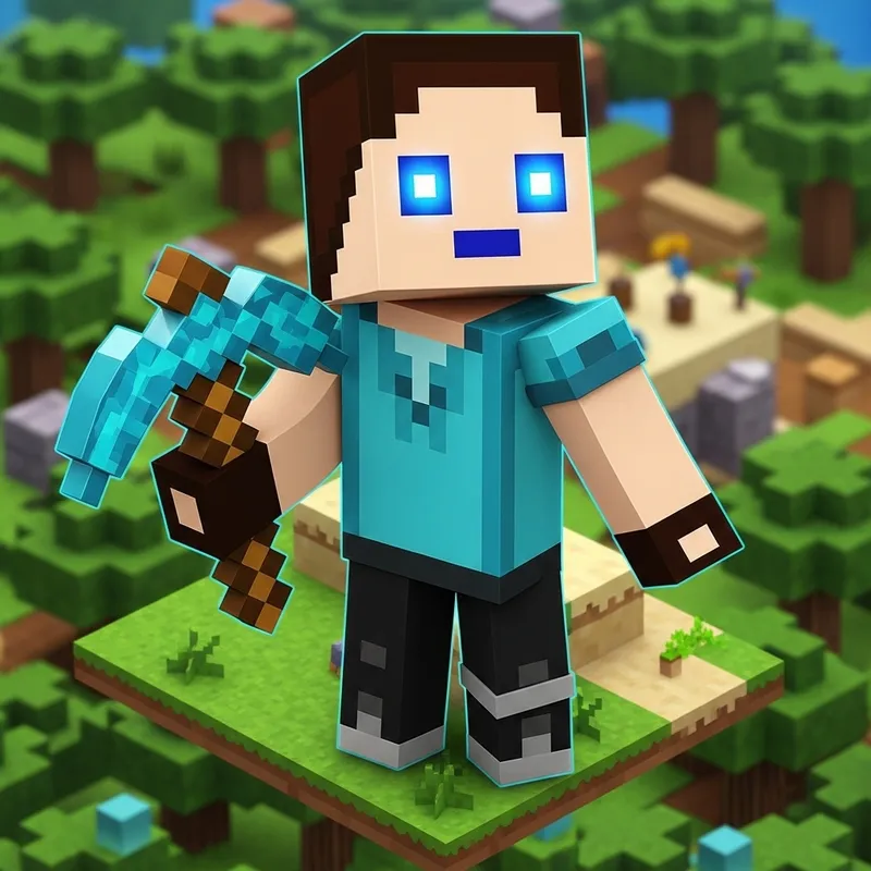 Steve Minecraft Avatar with Diamond Pickaxe for YouTube Channel
