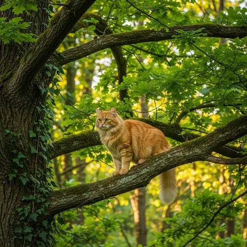 Cat Atop a Lush Tree