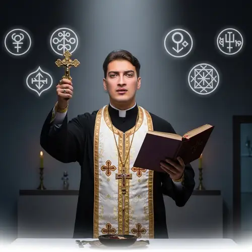 Caucasian Male Priest Performing Exorcism Ritual | Mystical Scene