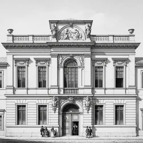 Classical-style 2-story Building Drawing | Black and White Pencil Sketch