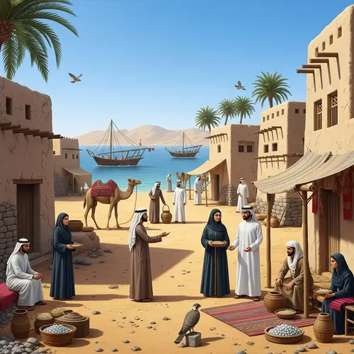 Ancient Historical Depiction of Qatar's Traditional Trading Culture