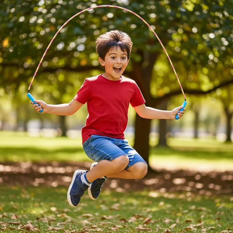 Young Hispanic Boy Jumping Rope in a Park