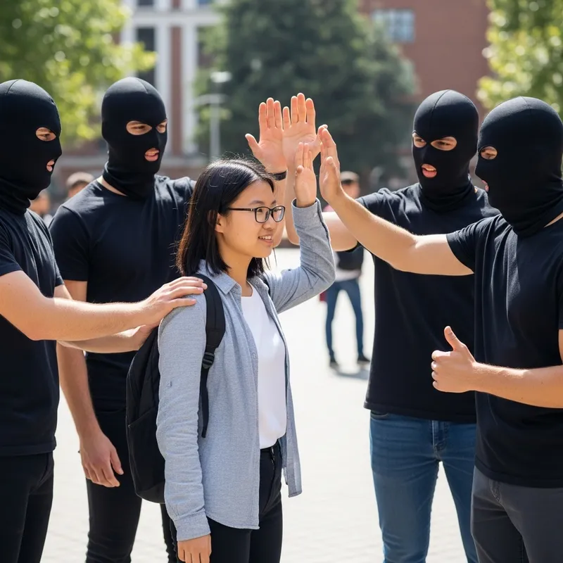 Asian Girl Student Surrounded by Supportive Figures