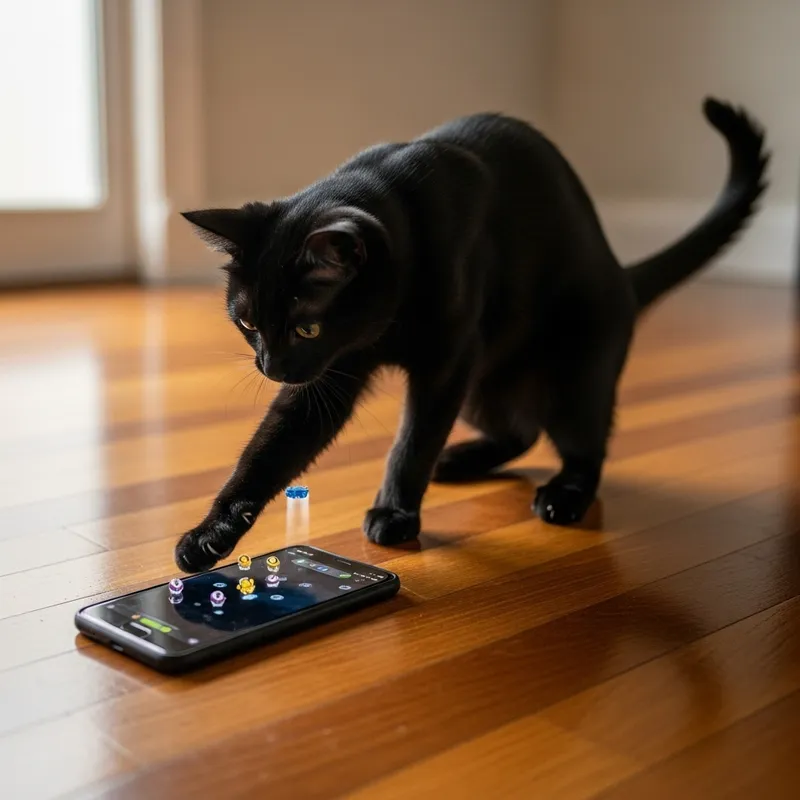 Black Cat Playing with Smartphone