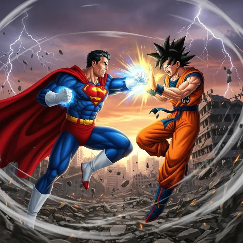 Super Man Battles Goku: Epic Clash of Immense Strength