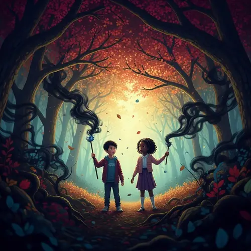 Enchanting Forest with Asian Boy and African Girl