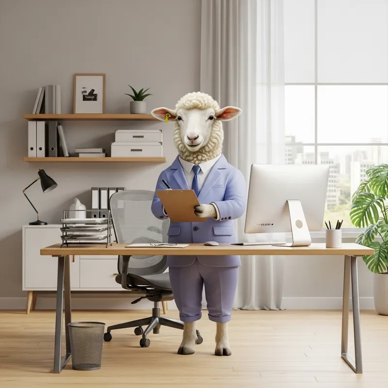 Cheerful Sheep in Office | Business Professional Decor