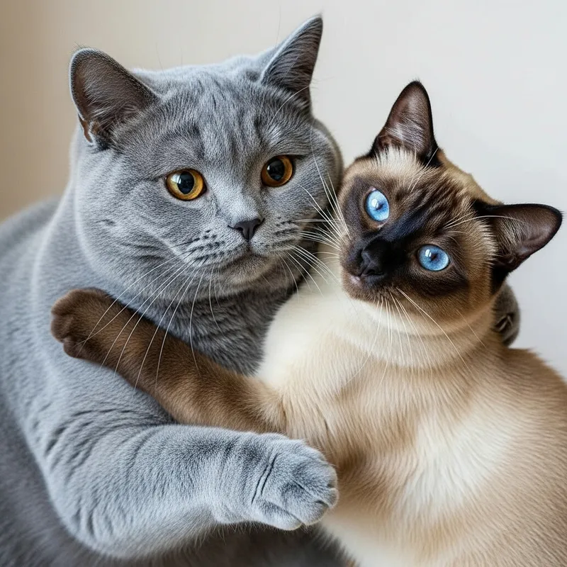 Adorable Blue British Shorthair vs Siamese Cats Wrestling | Cute Interaction