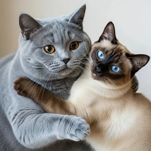 Adorable British Shorthair and Siamese Cats Wrestling | Playful Interaction