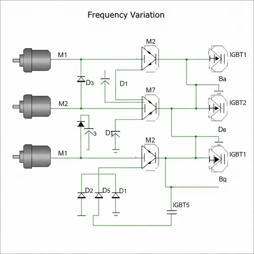 Frequency Variation Circuit with 3 Motors, 6 Diodes, 6 IGBTs