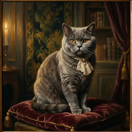 Regal British Shorthair Cat in 18th Century Portrait Style