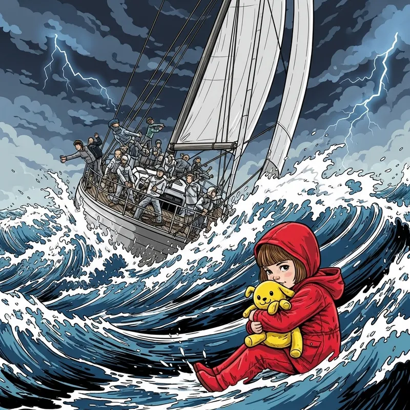 Vibrant Sailboat Amidst Turbulent Seas