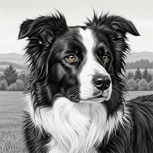 Illustration of Black and White Border Collie Dog