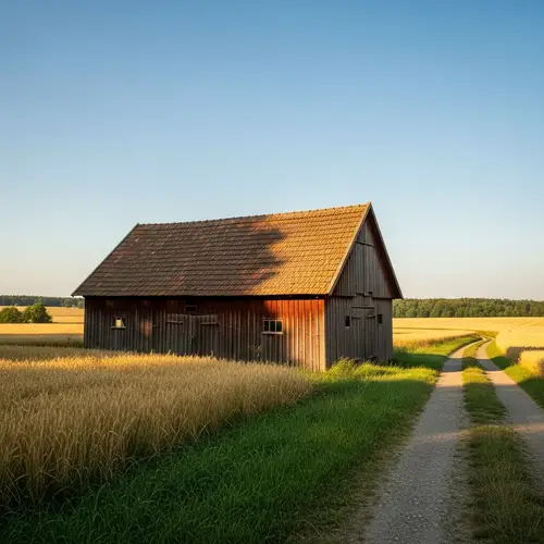 Rustic Barn in the Countryside: Weathered Charm and Tranquil Aura