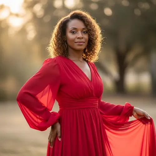 Confident Black Woman in Red Dress | Elegant Portrait