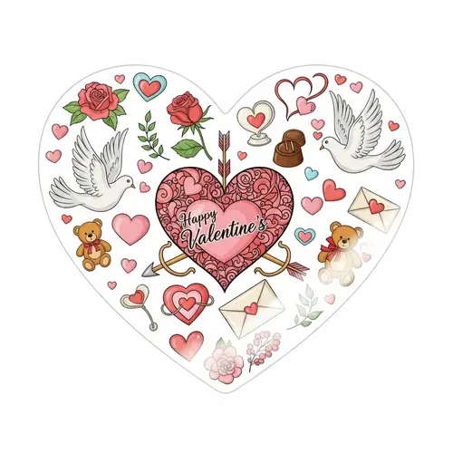 Heart-Shaped Valentine's Day Sticker with Whimsical Hearts and Cupid's Arrows