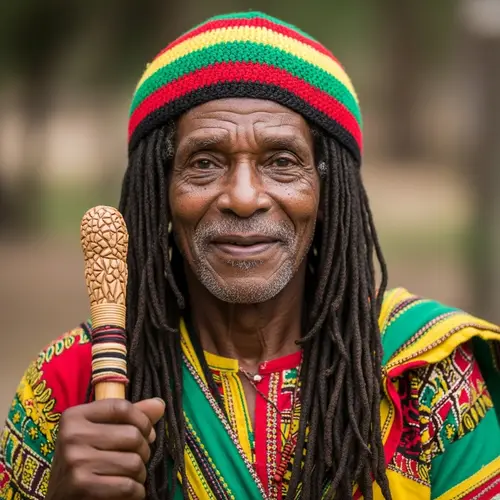 Serene Elderly African Gentleman in Colorful Caribbean Attire