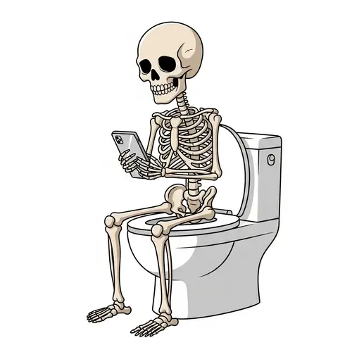 Humorous Skeleton on Modern Toilet Illustration