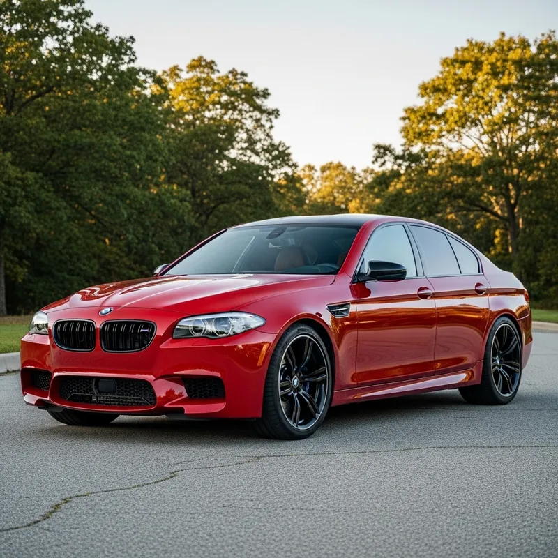 Red BMW M5 Car on Clean Asphalt Road