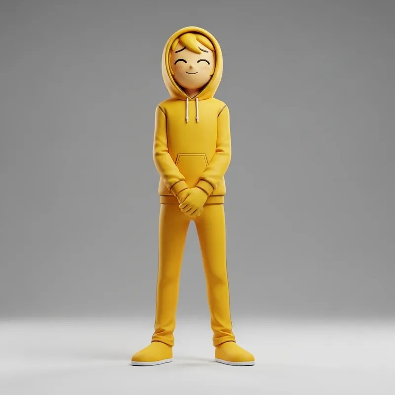 Tall Charming Yellow Character | Vibrant Shy Pose Tall Charming Yellow Character | Vibrant Shy Pose
