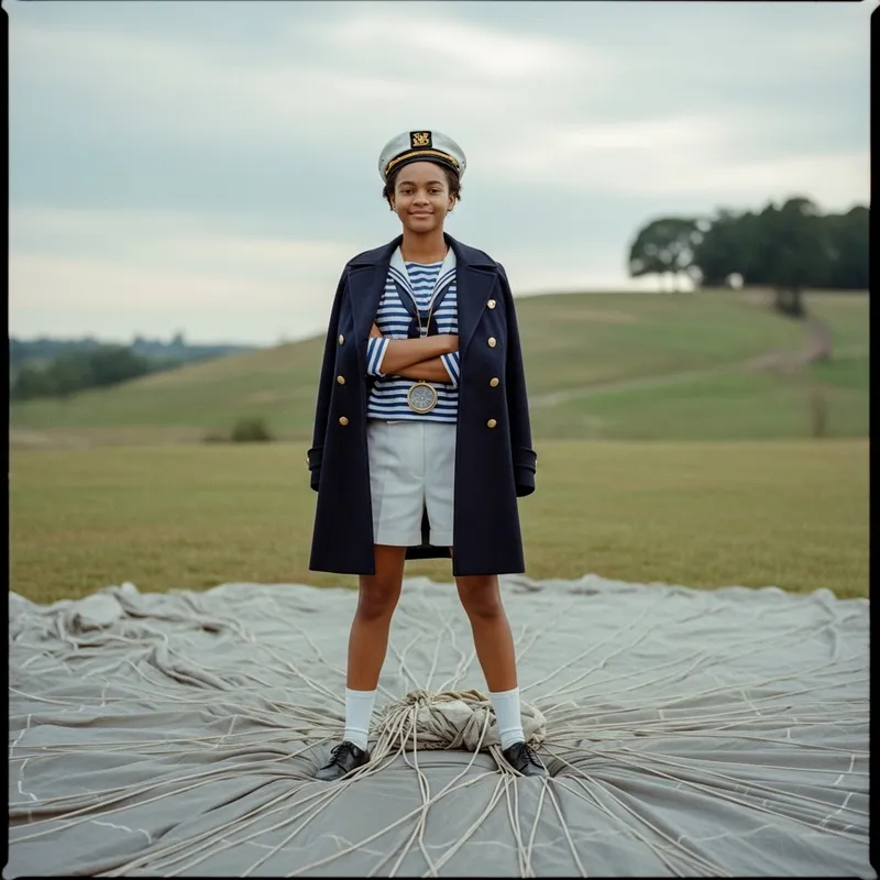 Teen African Girl in Nautical Style on Parachute | Vintage Kodak Film Teen African Girl in Nautical Style on Parachute | Vintage Kodak Film