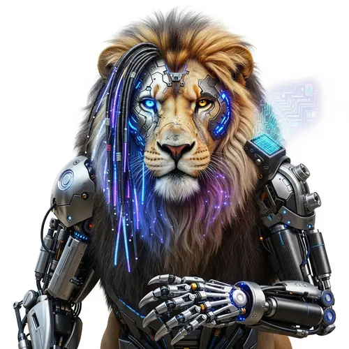 Cyberpunk Male Lion on White Background