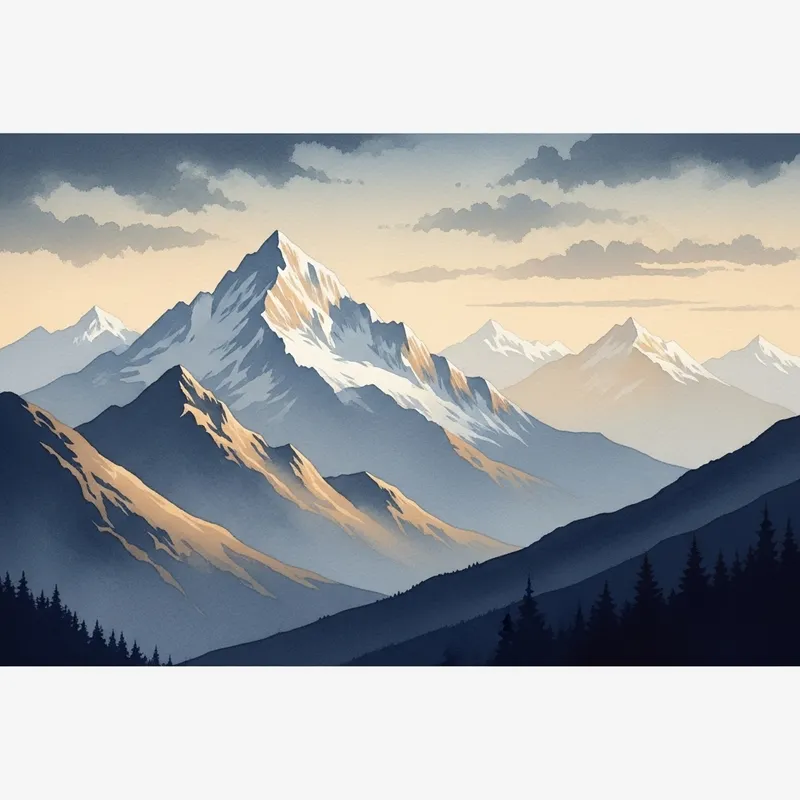 Tranquil Mountain Watercolor Landscape