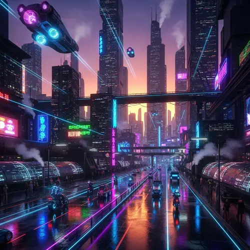 Neon Cyberpunk Cityscape at Dusk
